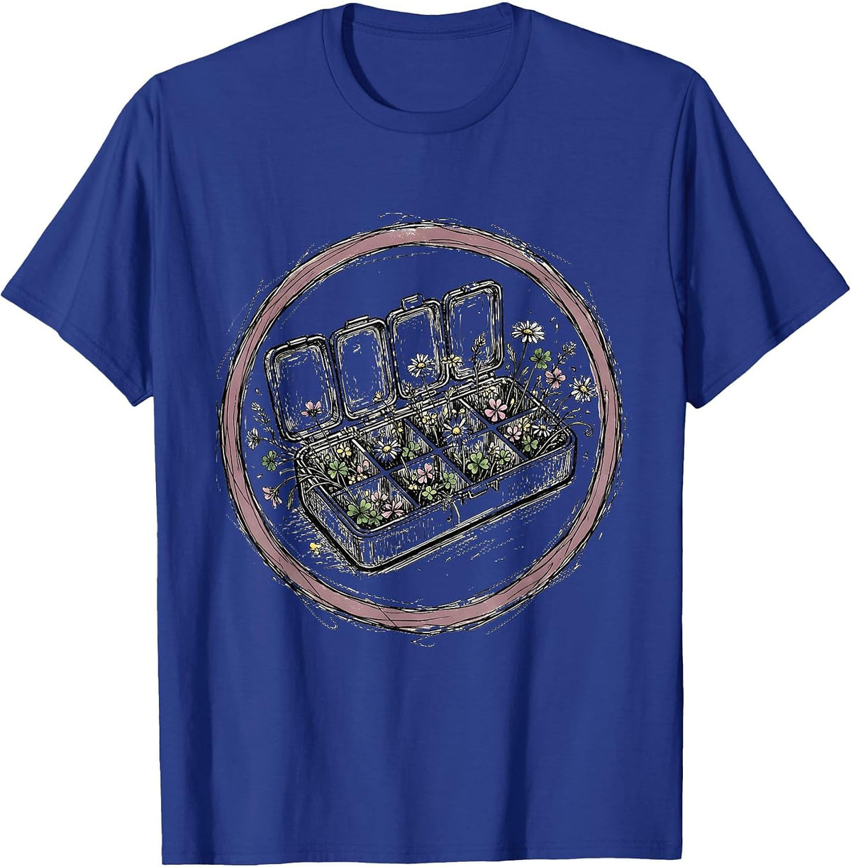 Men's Pill Organizer Overflowing With Flowers Graphic T-Shirt - Royal Blue