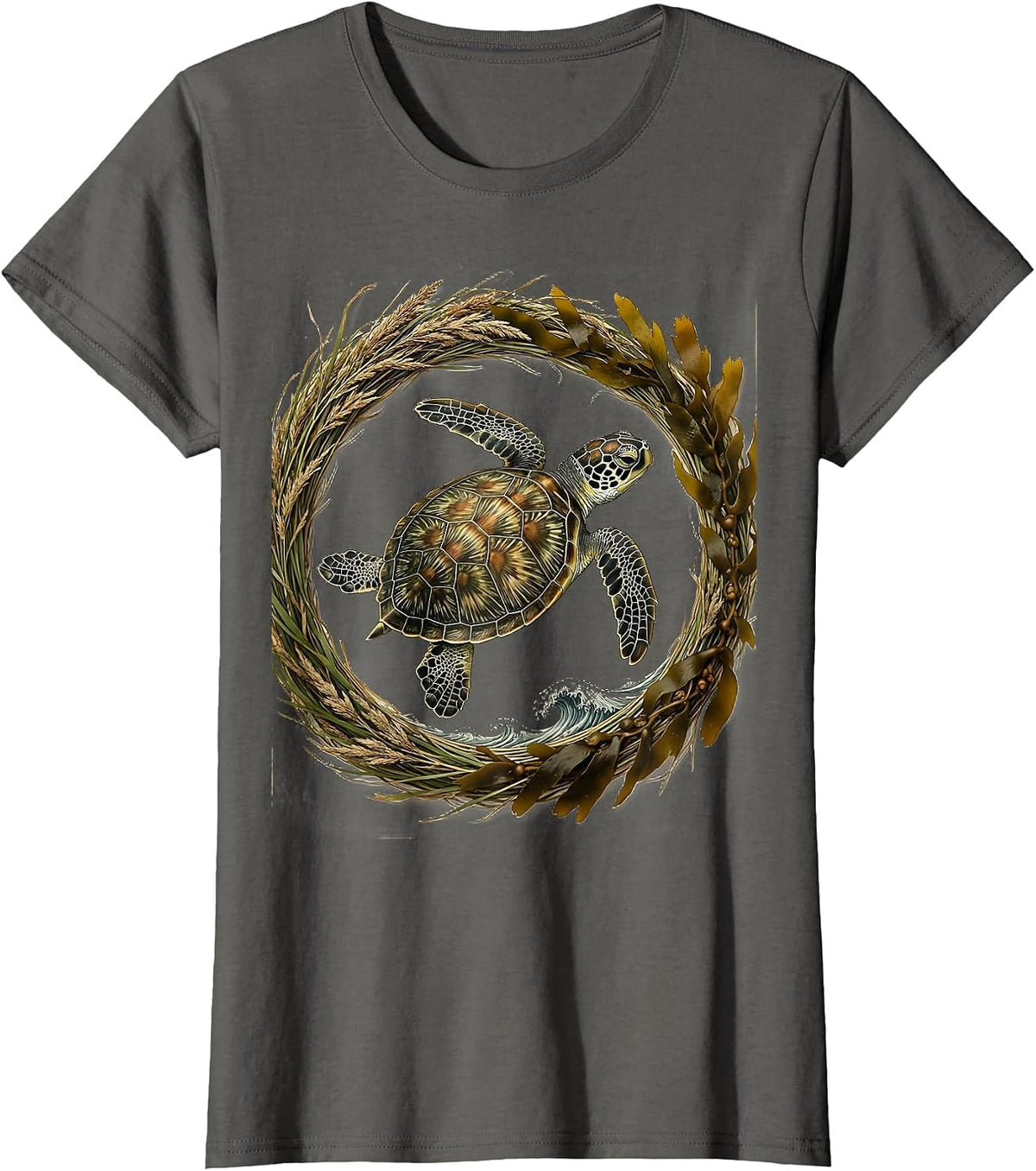 Women's Baby Turtle Racing to the Ocean Waves T-Shirt - Asphalt Grey
