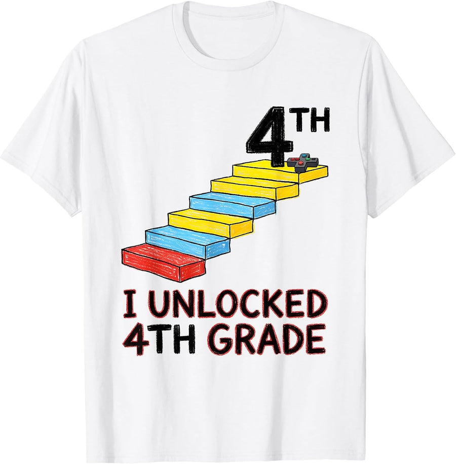 Men's I Unlocked 4th Grade Naive Kidcore Back To School Gamer T-Shirt - White