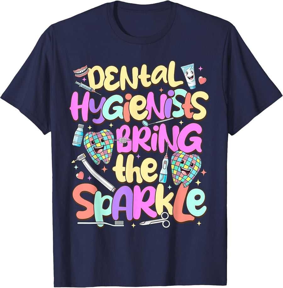 Dental Hygienist Bring The Sparkle Dental Hygiene Month T-Shirt - Navy Blue