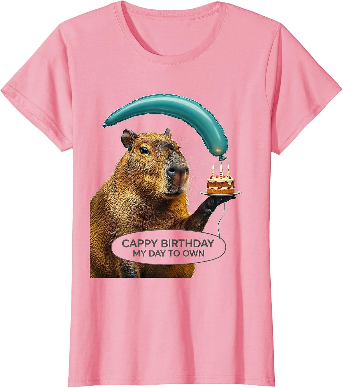Women's Cappy Birthday My Day To Own Kawaii Capybara Kids Party T-Shirt - Pink