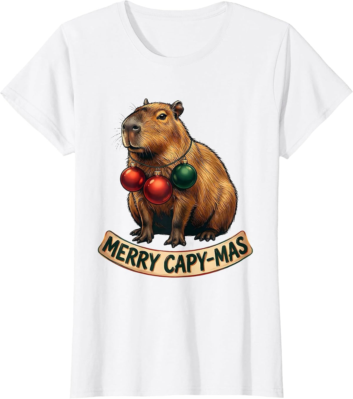 Merry Capy-mas Sign Painter Showcard Funny Capybara Lover T-Shirt - White