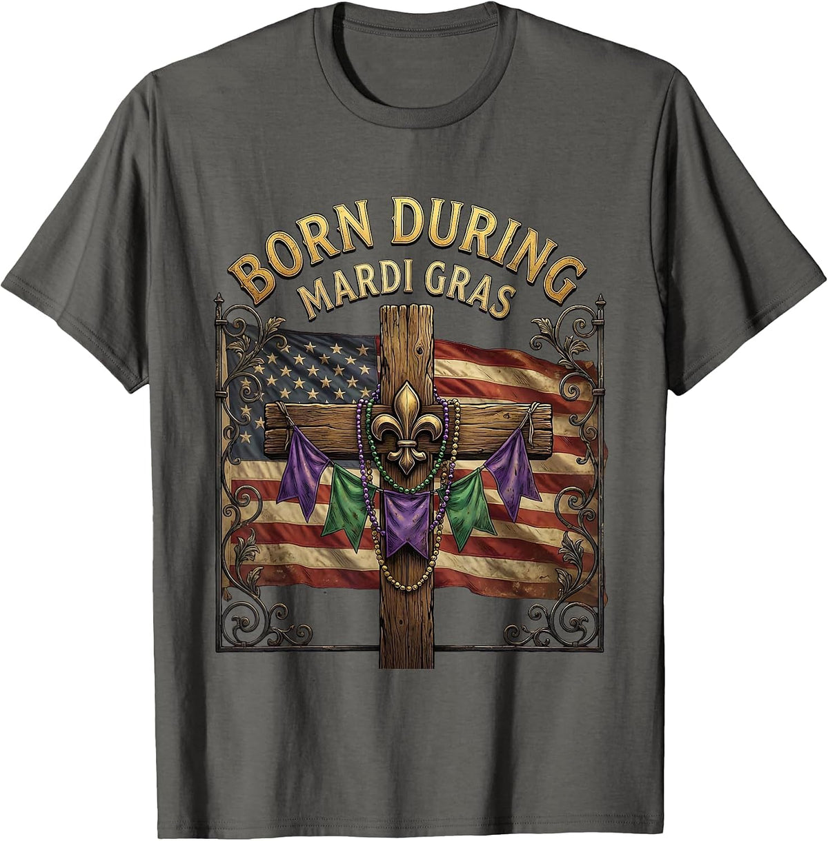 Men's Born During Mardi Gras Festive Celebration Design T-Shirt - Asphalt Grey