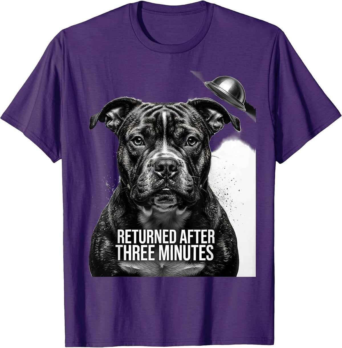 Returned After Three Minutes Funny Bull Terrier UFO Selfie T-Shirt - Purple