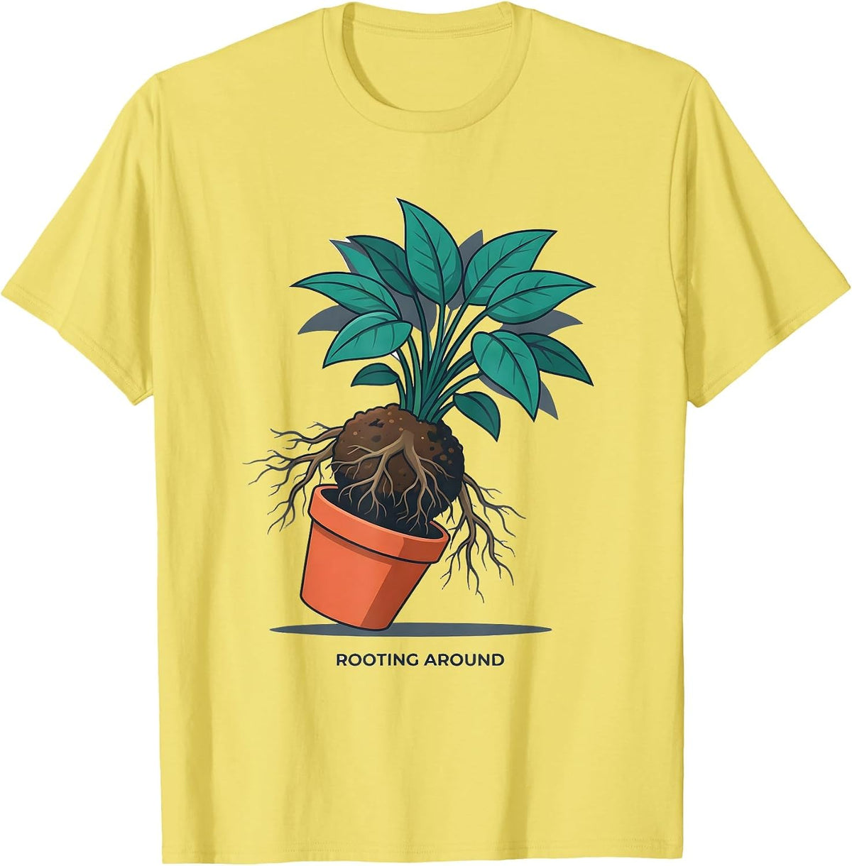 Men's Rooting Around Funny Gardening Plant Lover Gift T-Shirt - Lemon Yellow