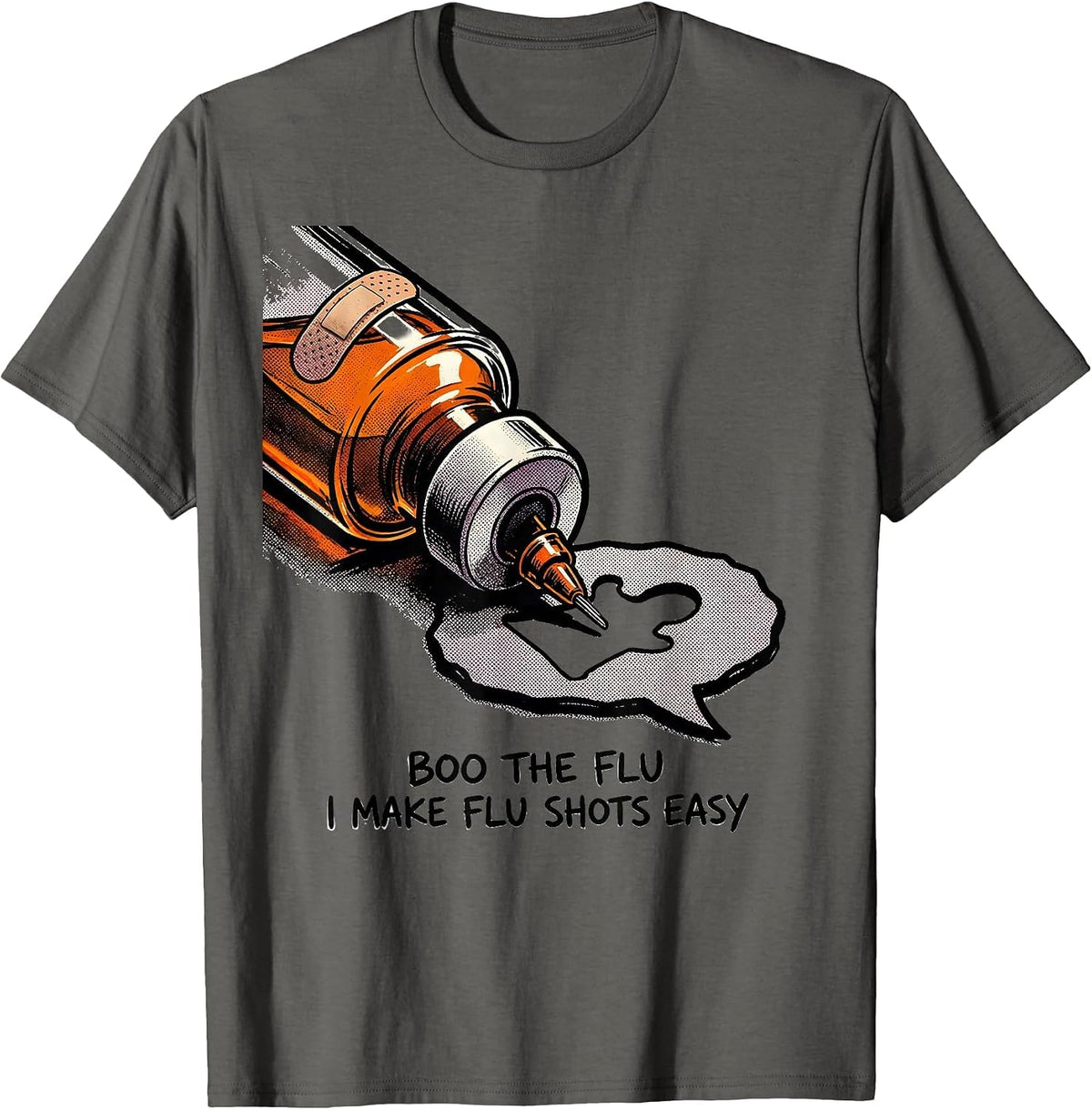 Men's Boo the Flu I Make Flu Shots Easy Funny Nurse Halloween T-Shirt - Asphalt Grey