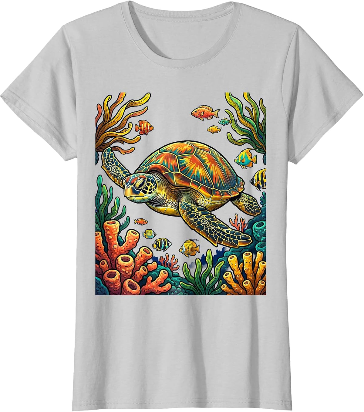 Women's Jamaica Sea Turtle Coral Reef Graphic T-Shirt - Silver Grey