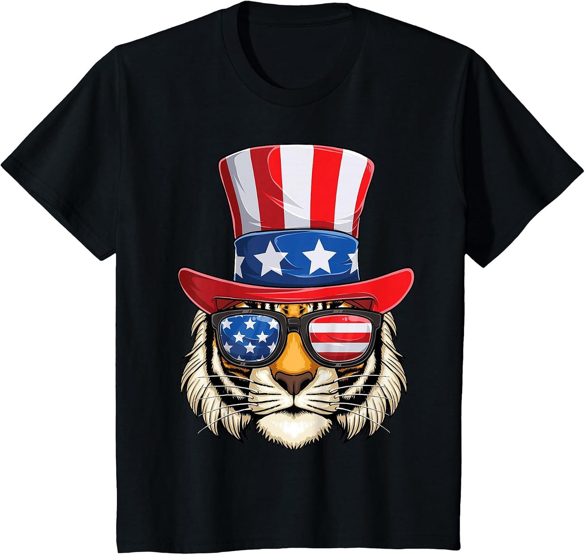 Patriotic Tiger USA American Flag Funny 4th of July Tiger T-Shirt - Black