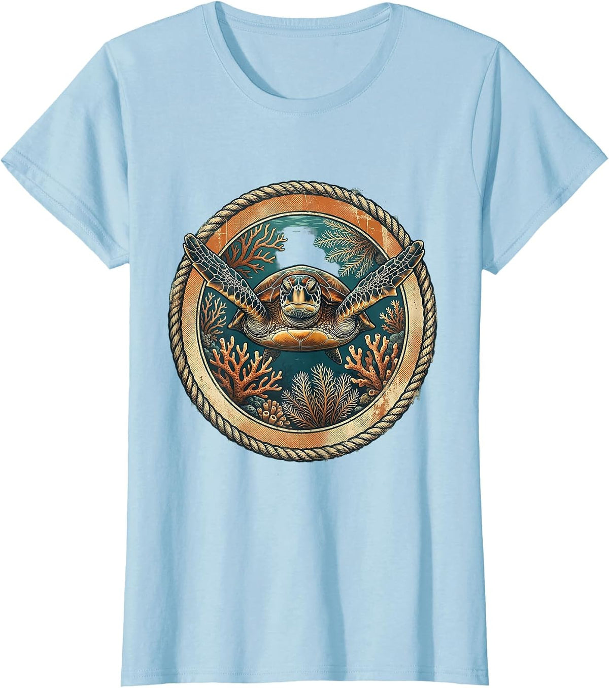 Dominican Sea Turtle Coral Reef Graphic T-Shirt - Baby Blue