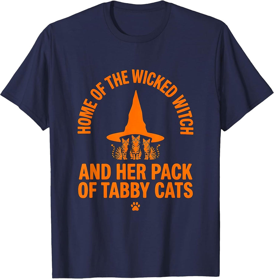 Home Of The Wicked Witch And Her Pack Of Tabby Cats T-Shirt - Navy Blue