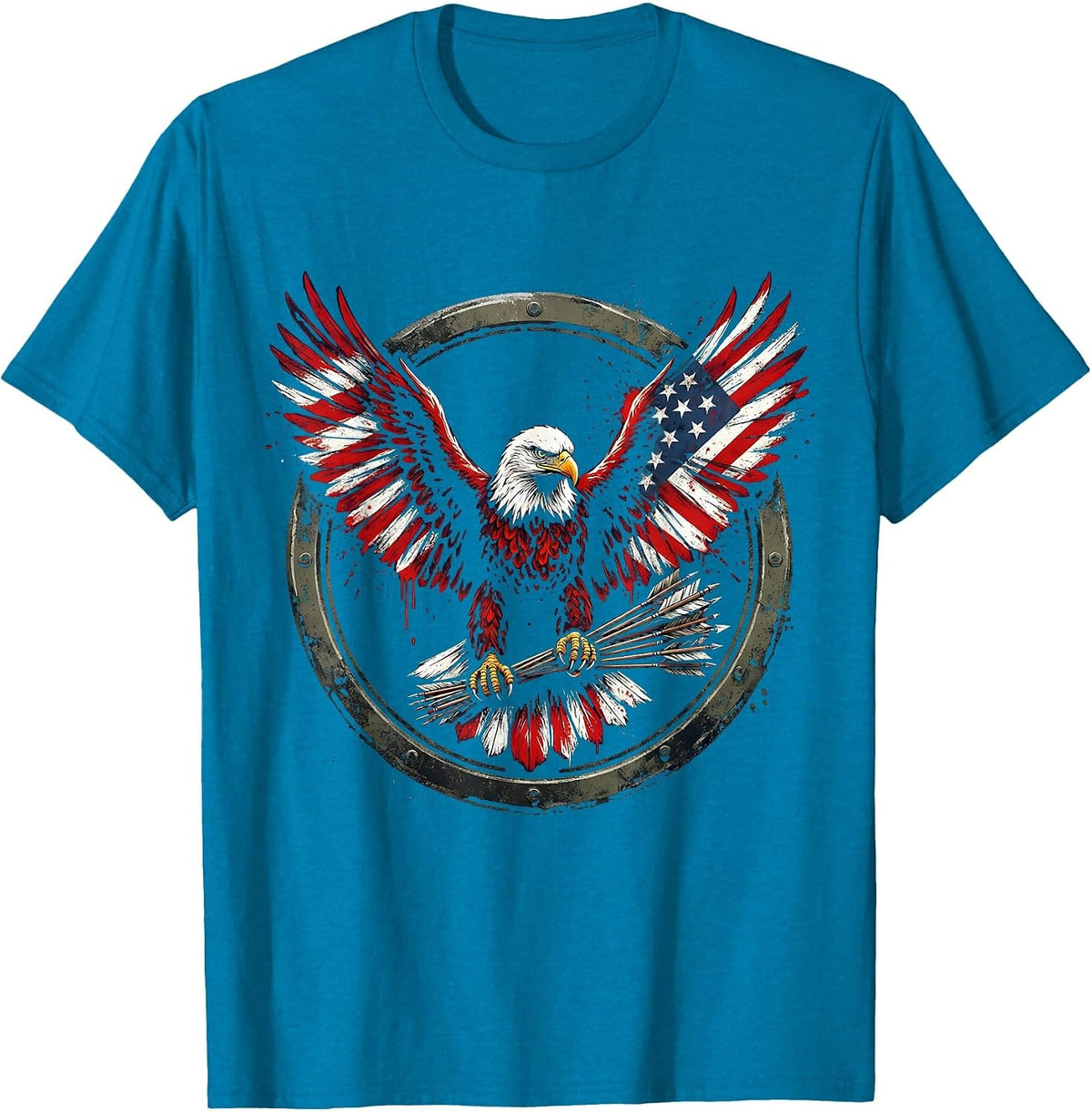US Army Eagle Clutching Arrows Patriotic Design T-Shirt - Sapphire Blue