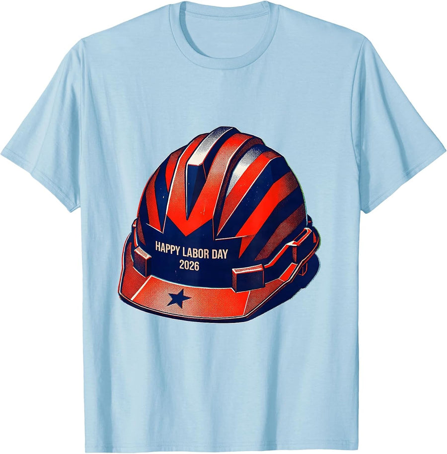Men's Happy Labor Day 2026 Risograph Patriotic Union Worker Pride T-Shirt - Baby Blue