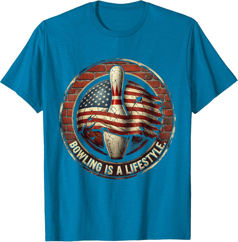 Bowling Is a Lifestyle Bowler Design T-Shirt - Sapphire Blue