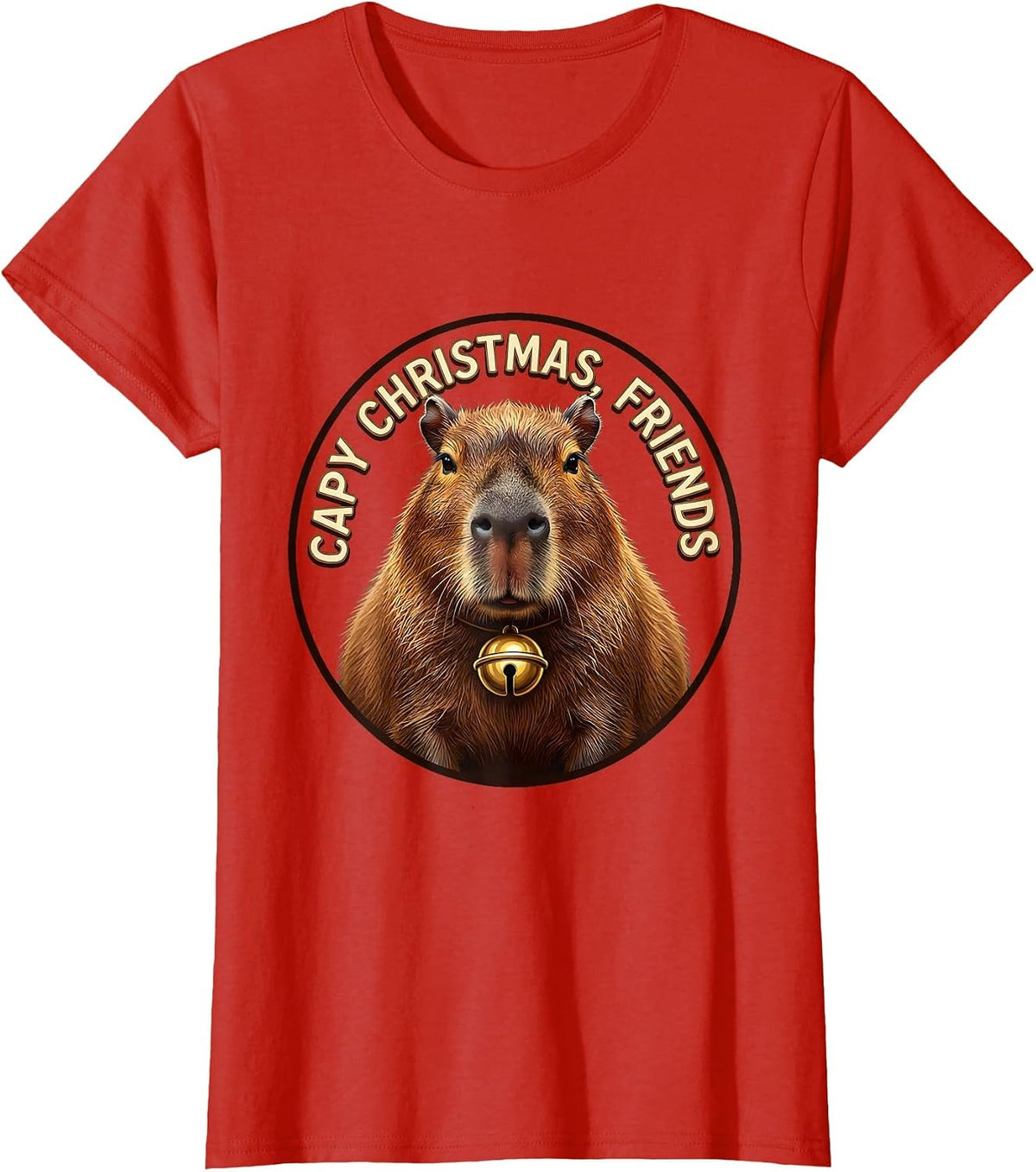 Capy Christmas Friends Funny Capybara Animal Lover Holiday T-Shirt - Red