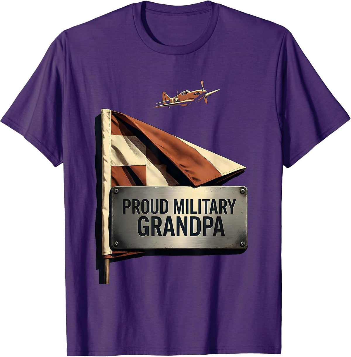 Proud Military Grandpa Veteran Family Heritage Screenprint T-Shirt - Purple