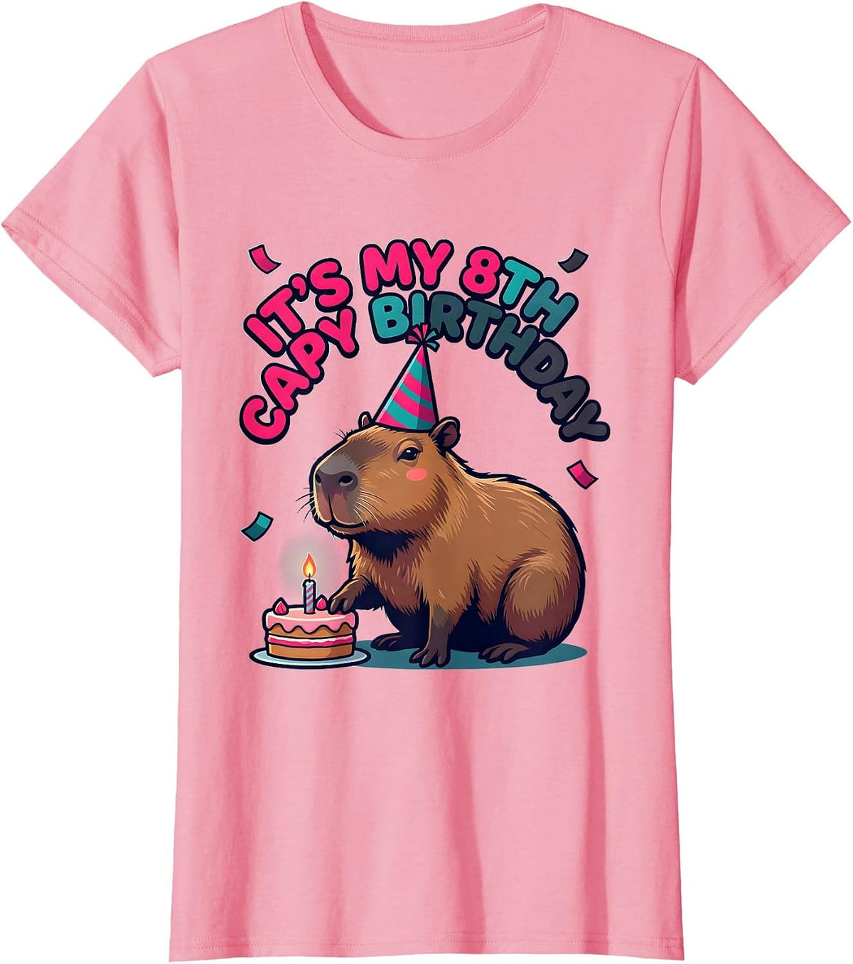 Women's It's My 8th Capy Birthday Funny Capybara Kids Party Humor T-Shirt - Pink