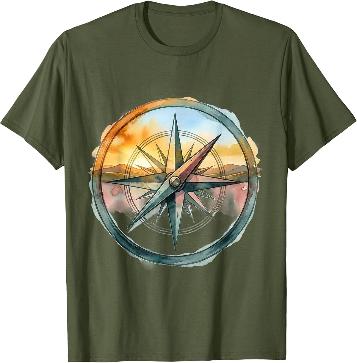 Suicide Prevention Awareness Compass Horizon Graphic T-Shirt - Olive Green