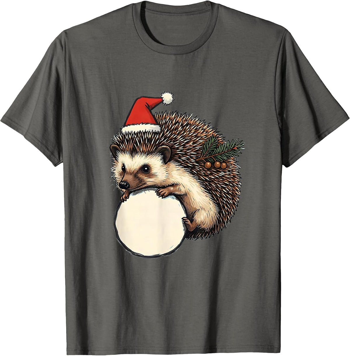 Hedgehog Rolling Snowball Cute Christmas Kids Gift T-Shirt - Asphalt Grey