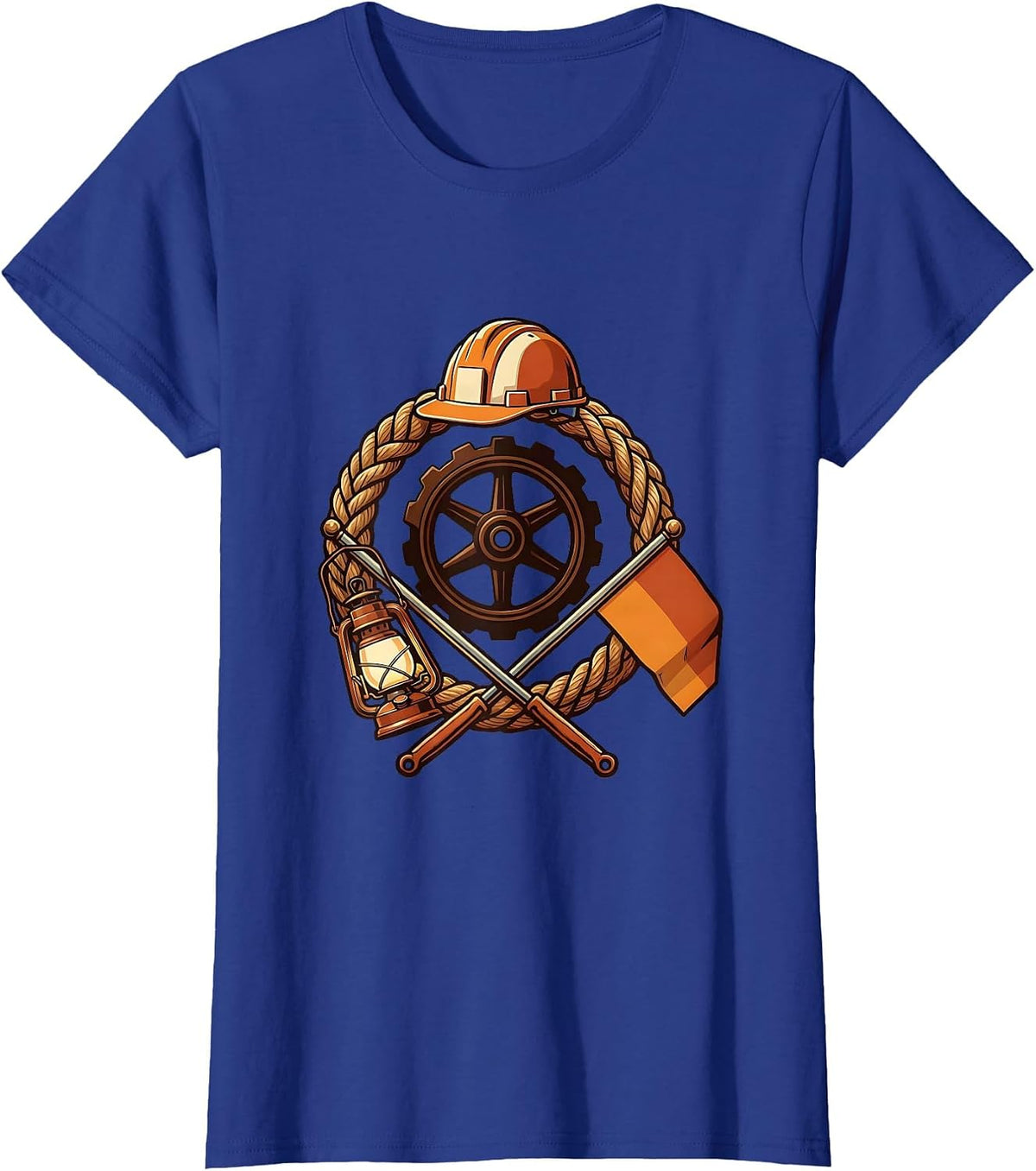 Women's Engineer's Cap Steam Train Enthusiast Vintage Badge T-Shirt - Royal Blue