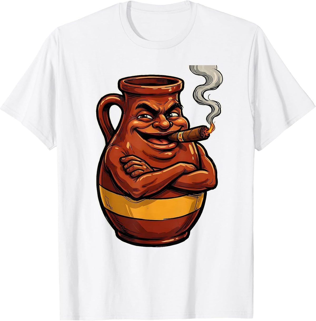 Men's BBQ Sauce Jug Smoking Cigar Funny Condiment Art T-Shirt - White