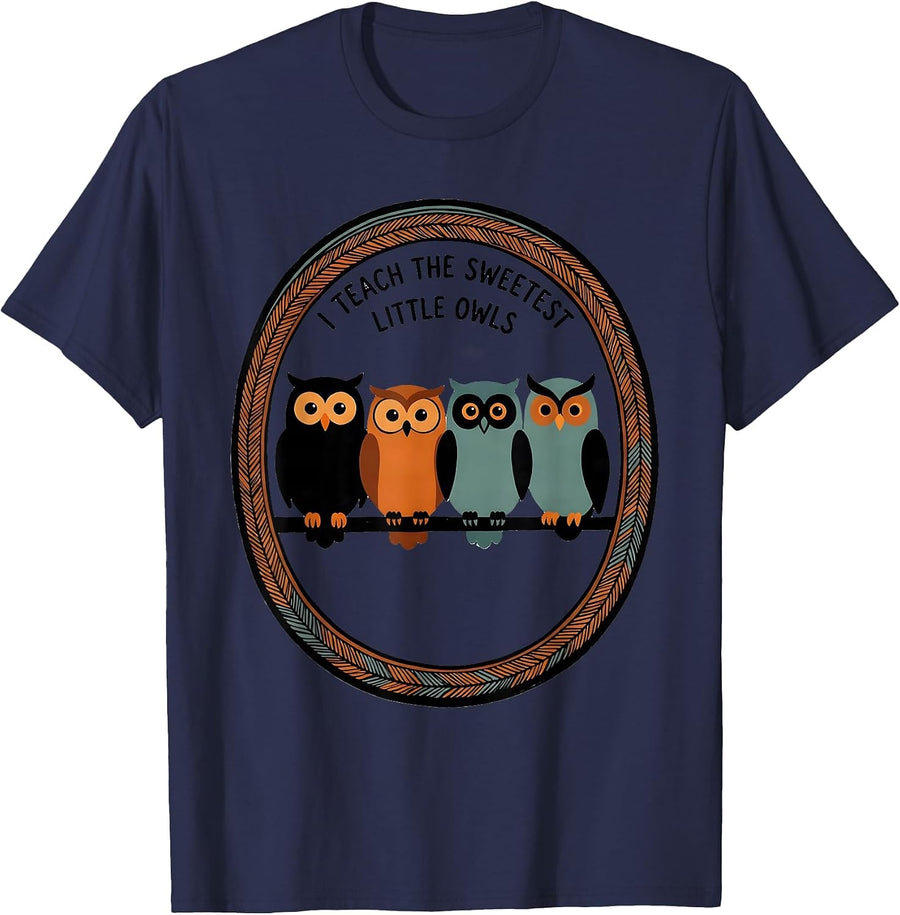 I Teach The Sweetest Little Owls Cute Teacher Owl Lover Gift T-Shirt - Navy Blue