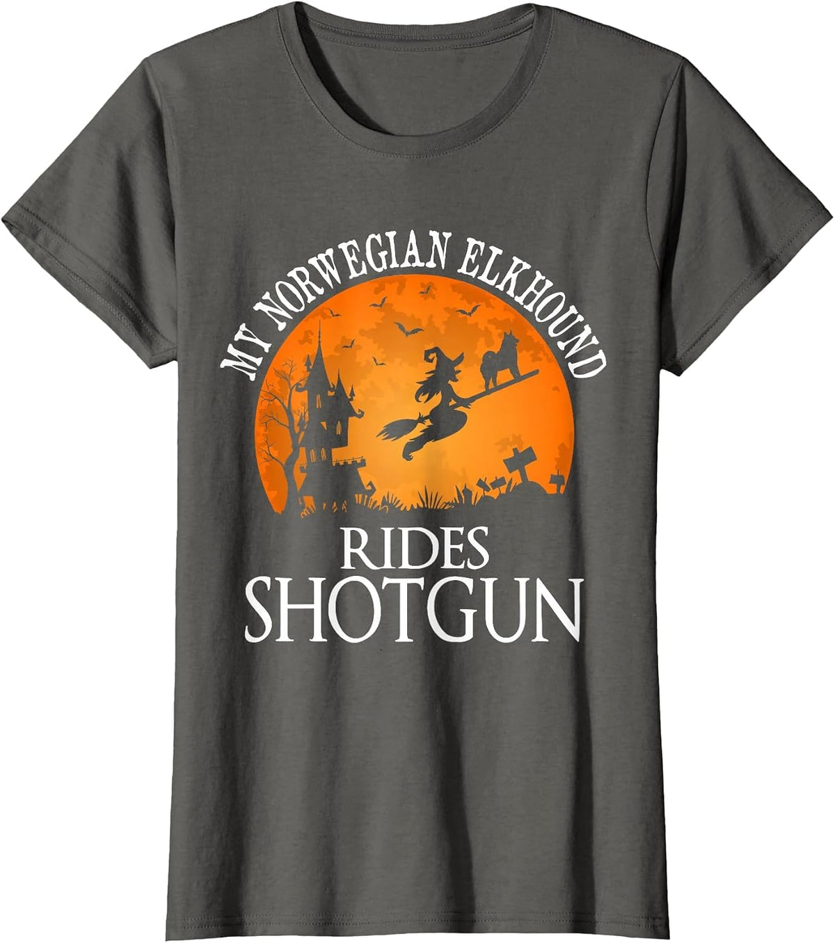 Norwegian Elkhound Rides Shotgun Dog Lover T-Shirt - Asphalt Grey