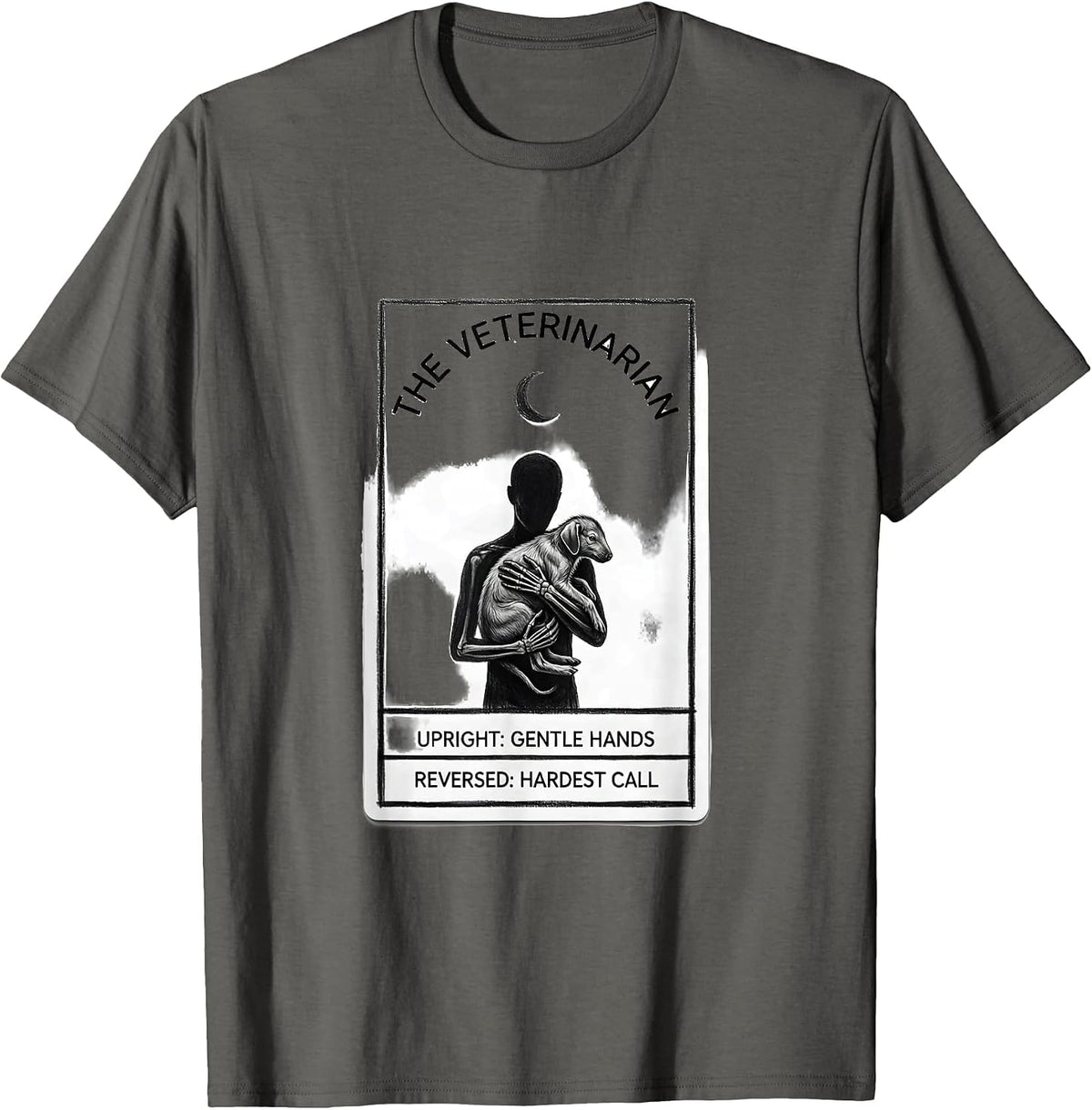 Men's The Veterinarian Tarot Card Gothic Humor Skeleton Gift T-Shirt - Asphalt Grey