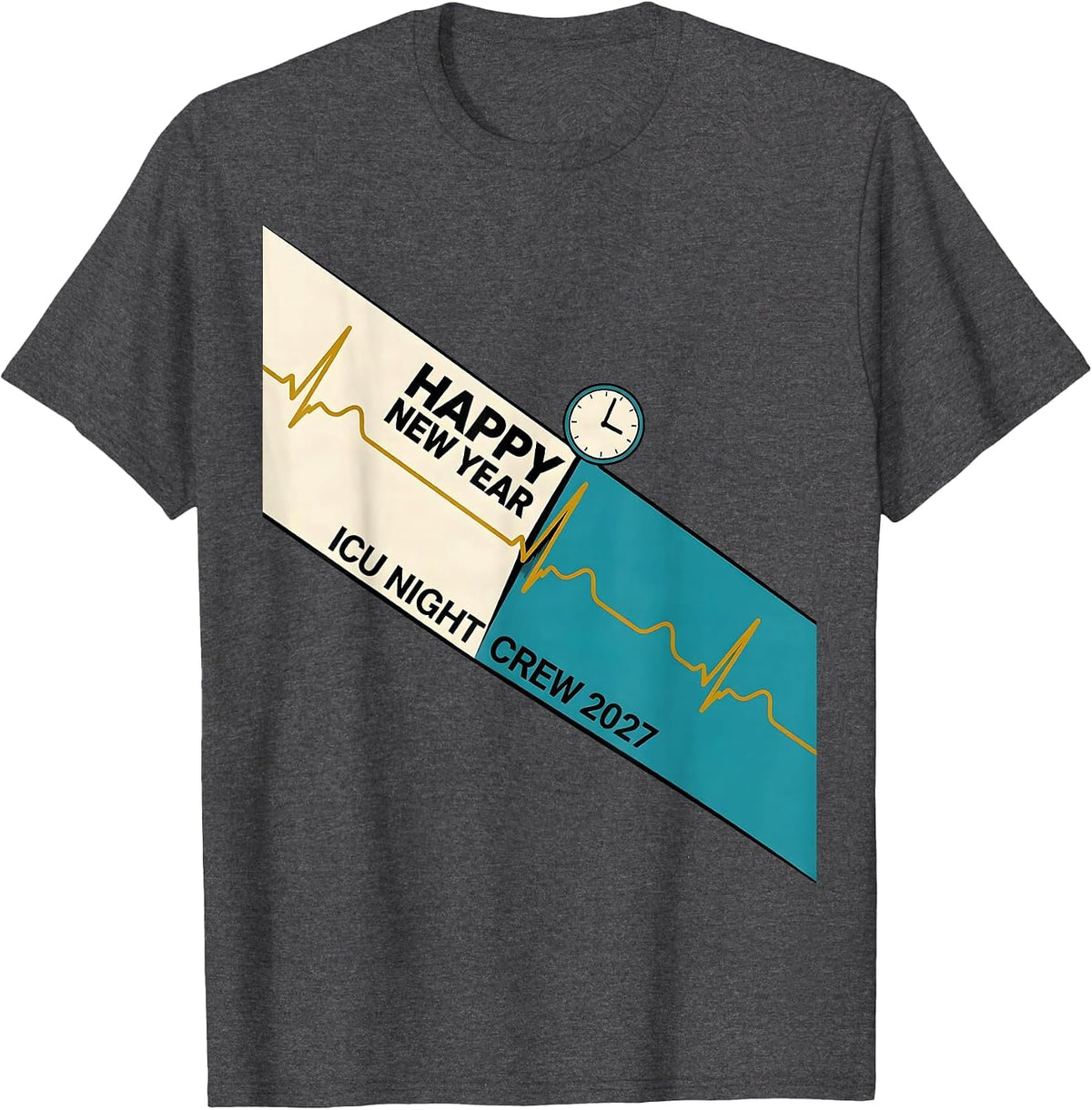 Men's Happy New Year, ICU Night Crew 2027 Midcentury Modern Nurse T-Shirt - Dark Heather Grey