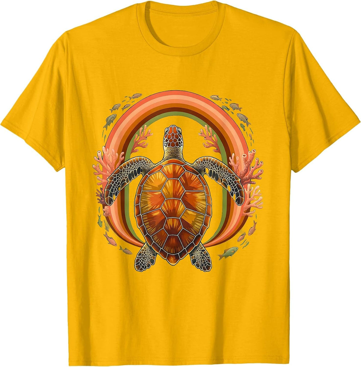 Brazil Sea Turtle Coral Reef Illustration T-Shirt - Golden Yellow