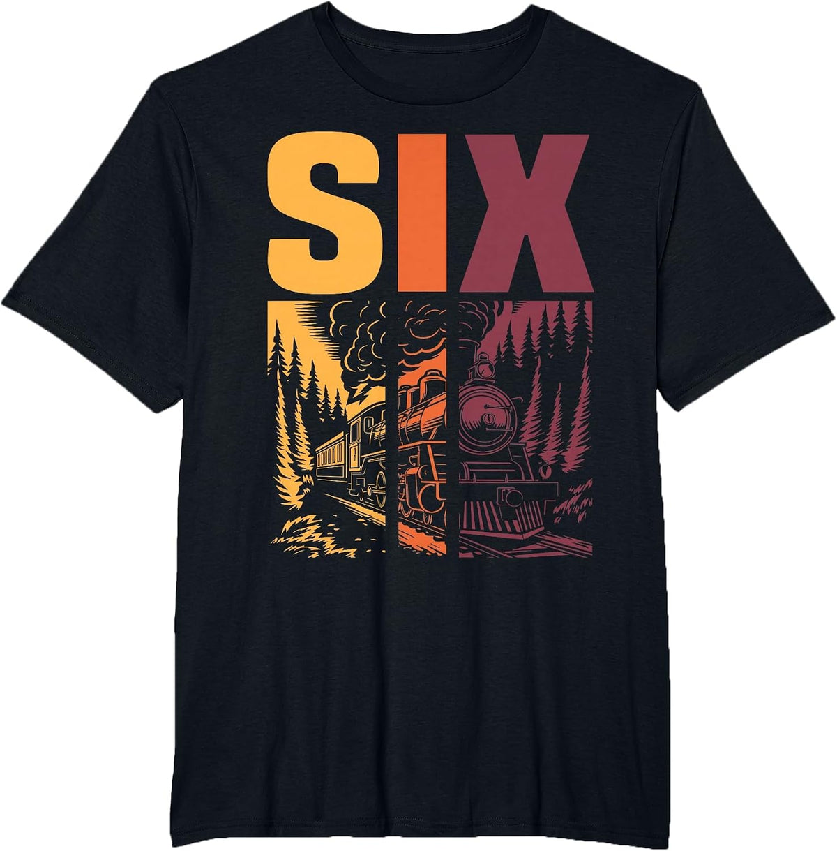 Vintage Train 6th Birthday Six Year Old Boys Locomotive T-Shirt - Black
