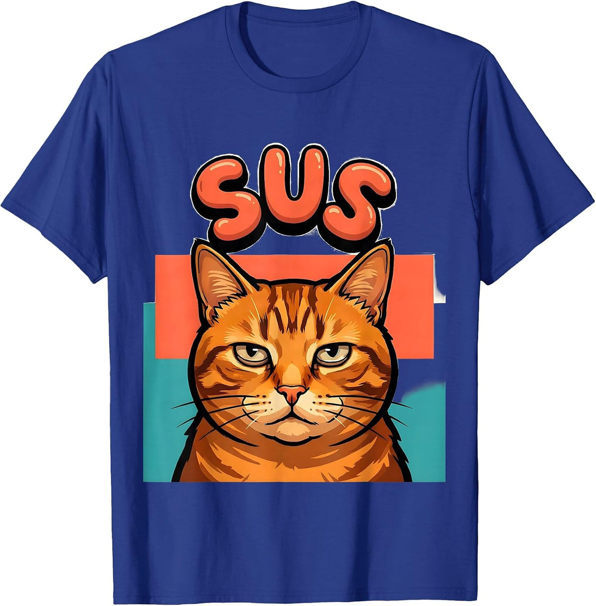 Men's sus Funny Cartoon Orange Tabby Cat Meme Internet Humor T-Shirt - Royal Blue