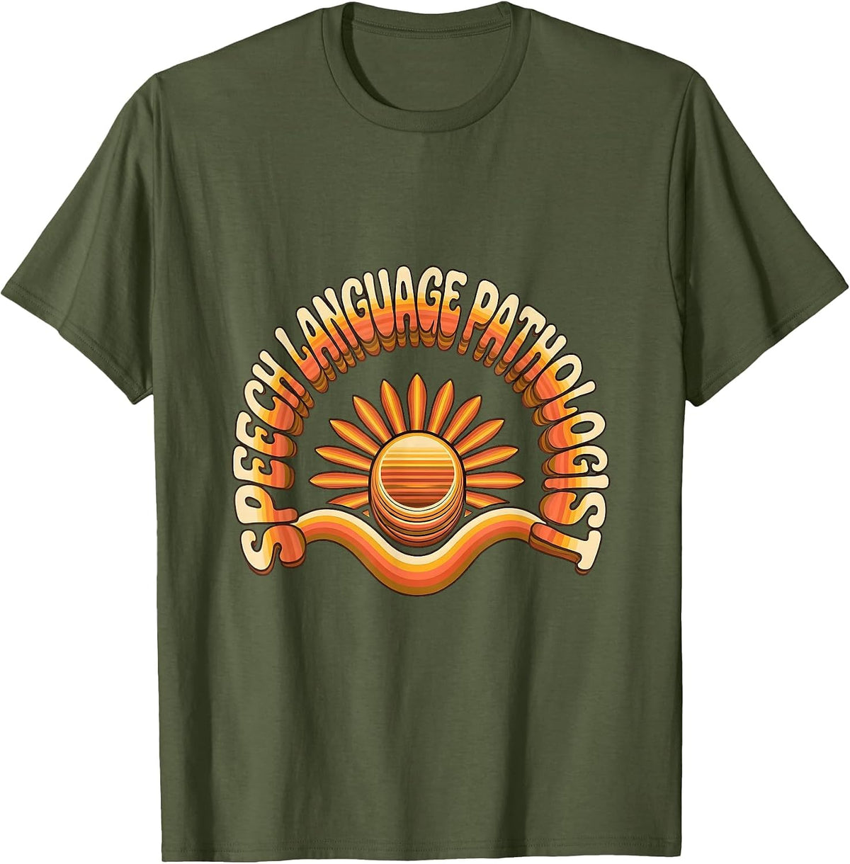 Men's Speech Language Pathologist Retro Groovy SLP Therapist Pride T-Shirt - Olive Green