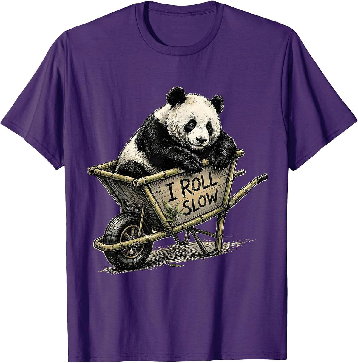 Men's I Roll Slow Hand-Sketched Panda Lover Cute Humor T-Shirt - Purple