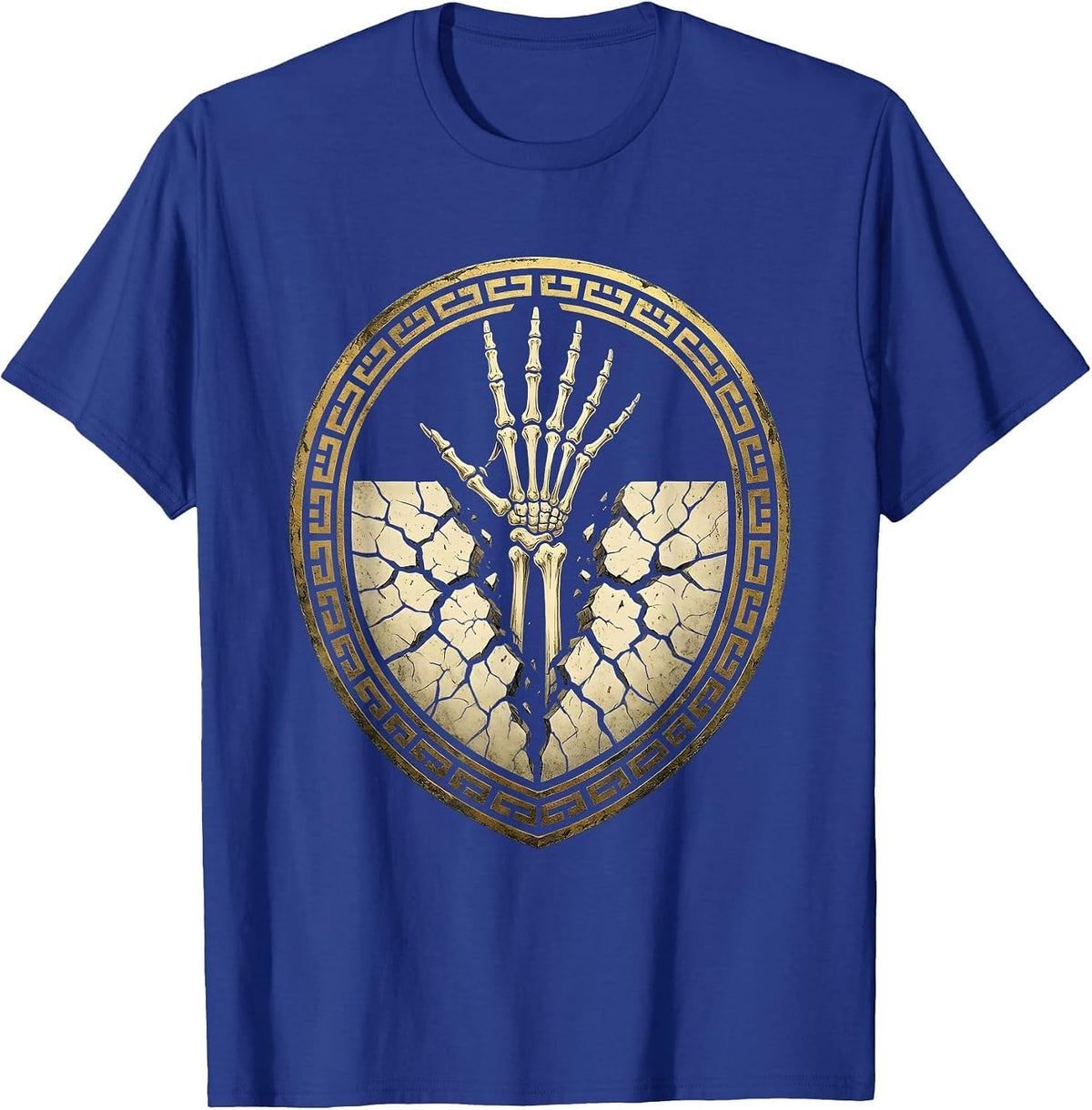 Skeleton Hand Rising From Cracked Earth Graphic T-Shirt - Royal Blue