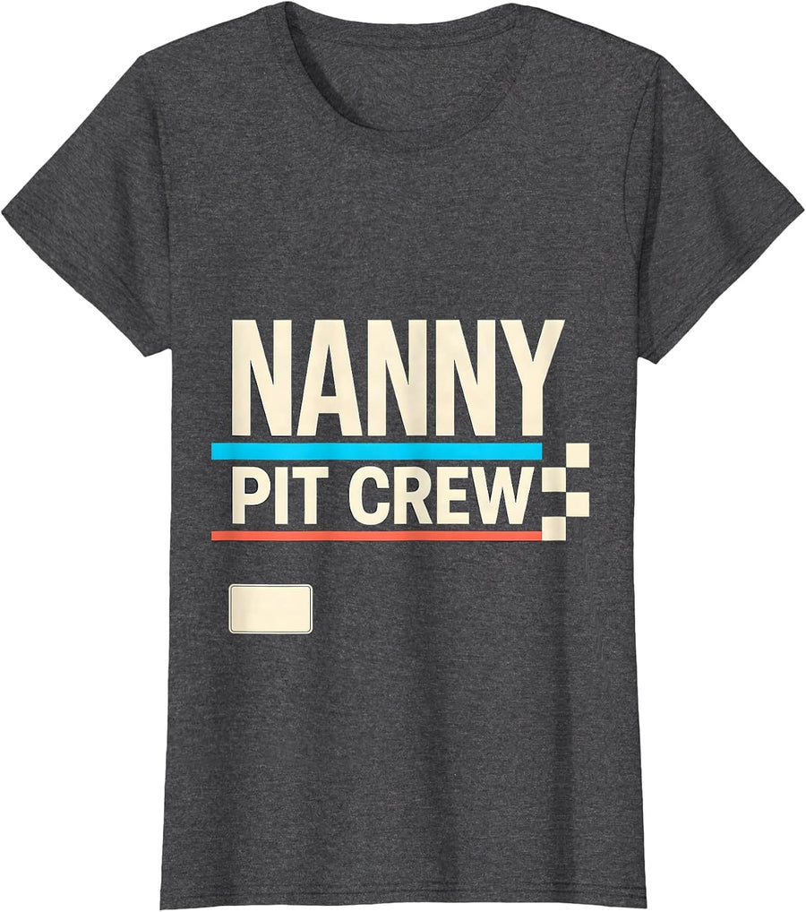 Women's Nanny Pit Crew Funny Race Car Birthday Family Matching Party T-Shirt - Dark Heather Grey