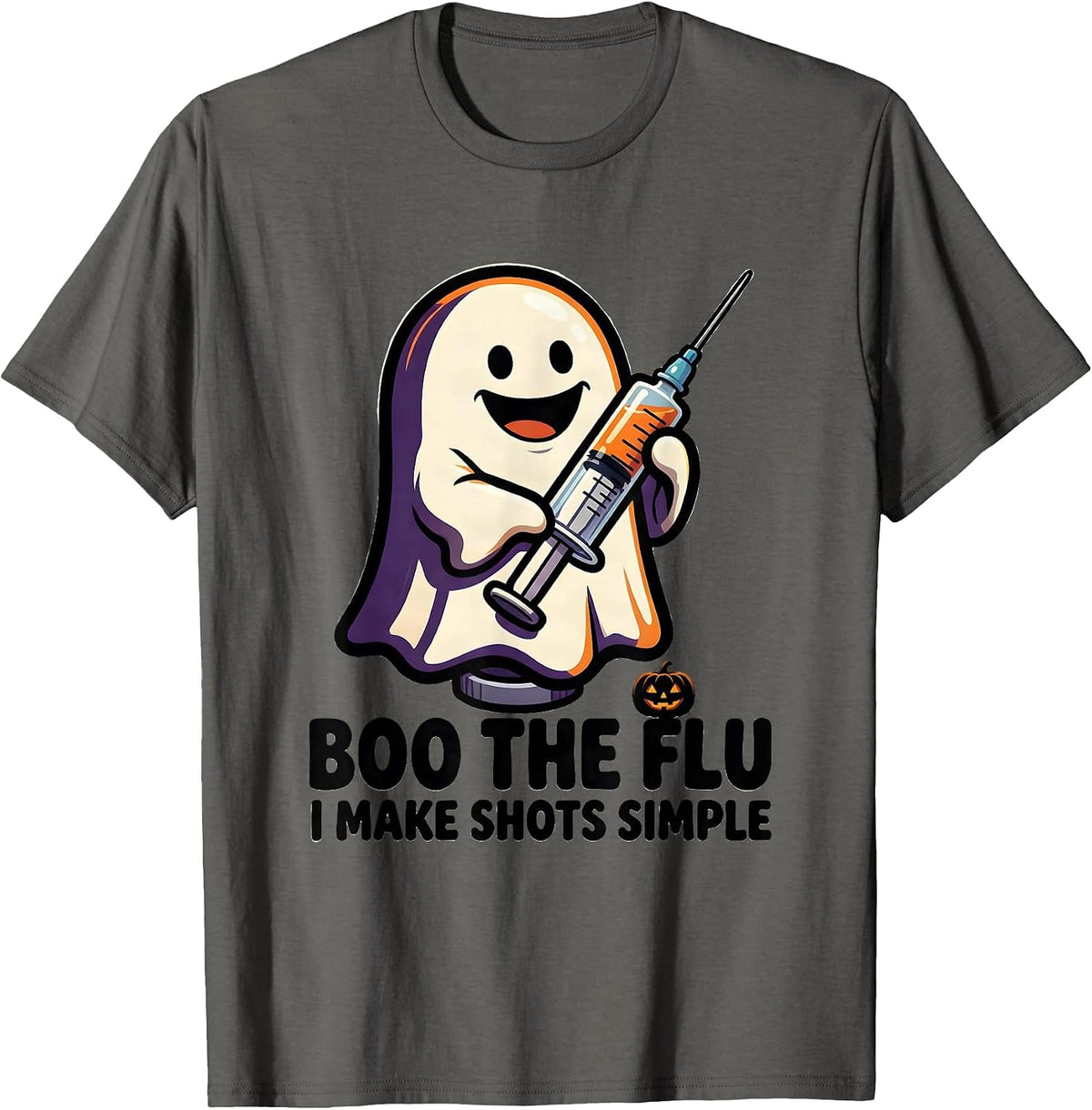 Men's Boo the Flu I Make Shots Simple Funny Nurse Halloween T-Shirt - Asphalt Grey