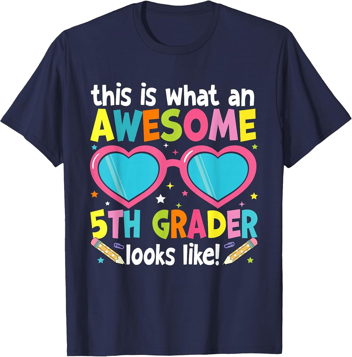 First Day of 5th Grade Girls Awesome Fifth Grader Looks Like T-Shirt - Navy Blue