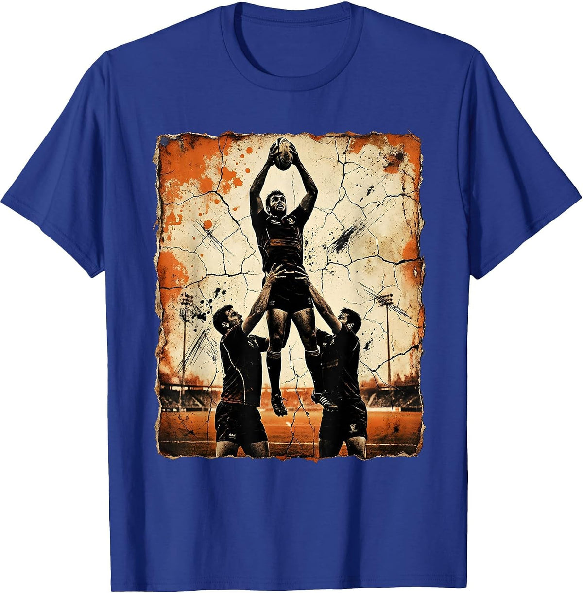 Rugby Lineout Lift Graphic Design T-Shirt - Royal Blue