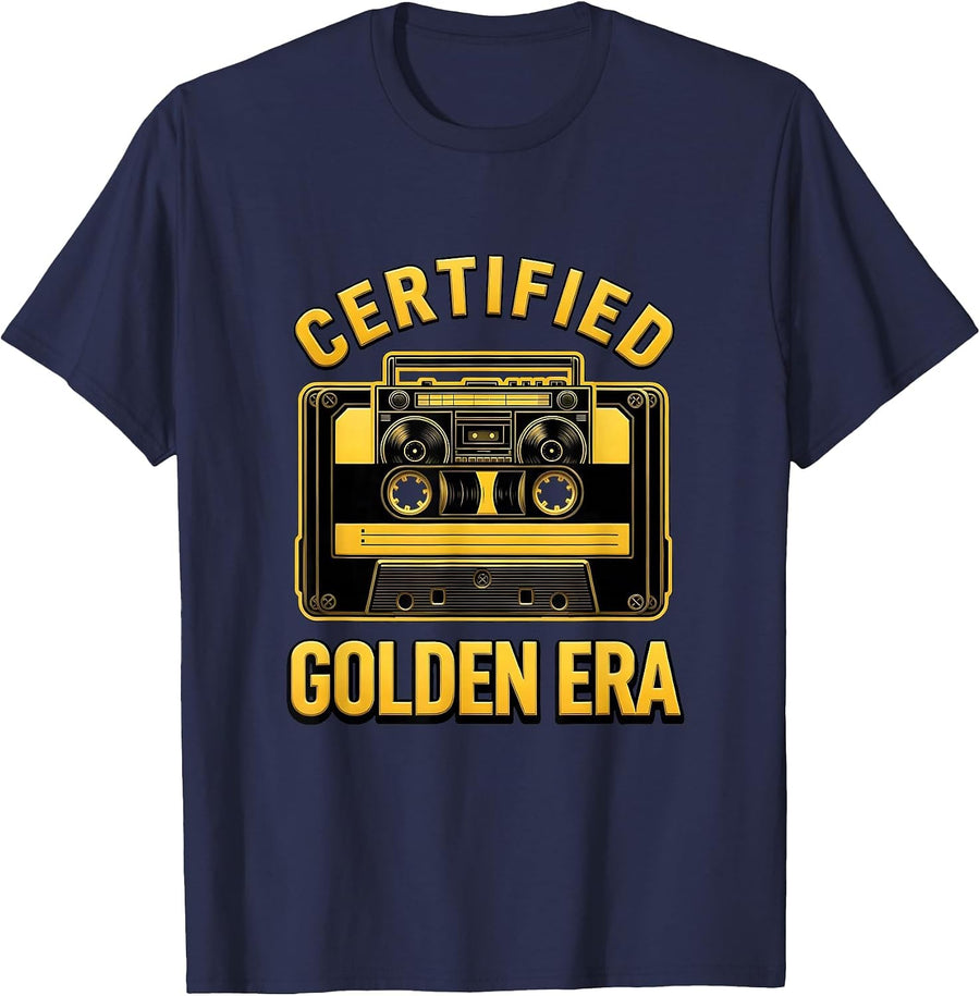 Certified Golden Era Retro 90s Hip Hop Rap Music Lover T-Shirt - Navy Blue