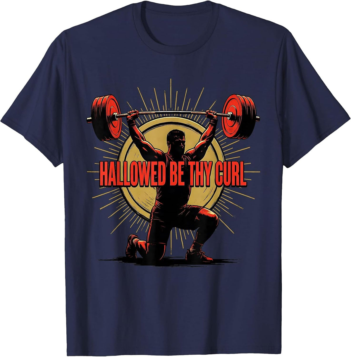 Hallowed Be Thy Curl Funny Christian Gym Weightlifter T-Shirt - Navy Blue