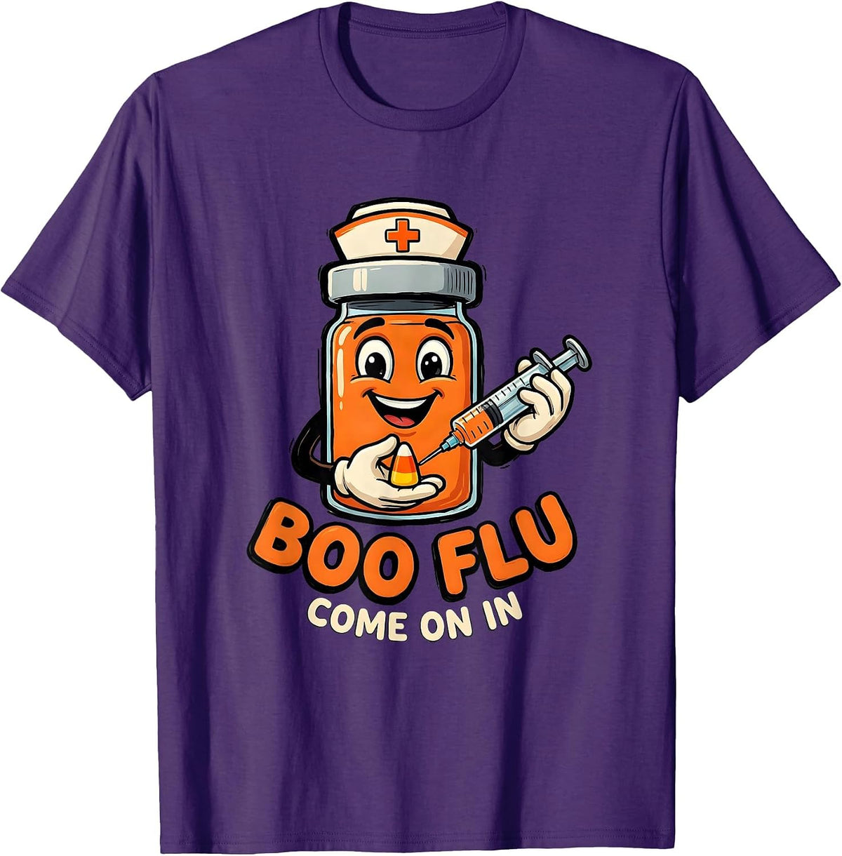 Boo Flu, Come On In Funny Nurse Halloween Vaccine Humor T-Shirt - Purple