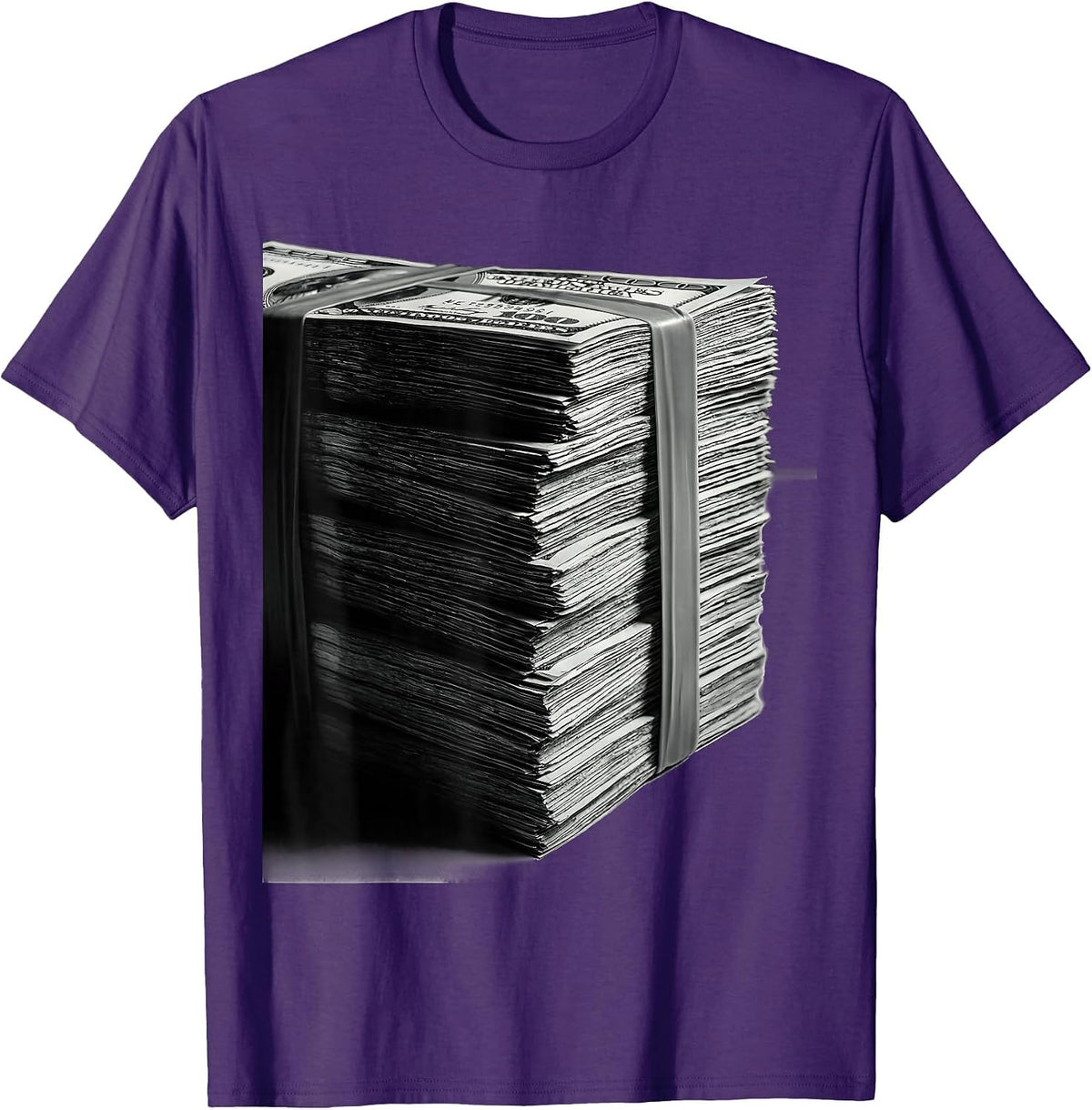 Hip Hop Stack of Cash Graphic Tee T-Shirt - Purple