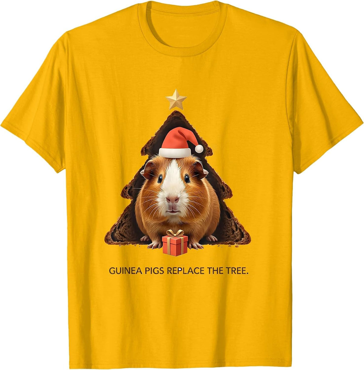 Guinea Pigs Replace The Tree Funny Santa Hat Pet Lover T-Shirt - Golden Yellow