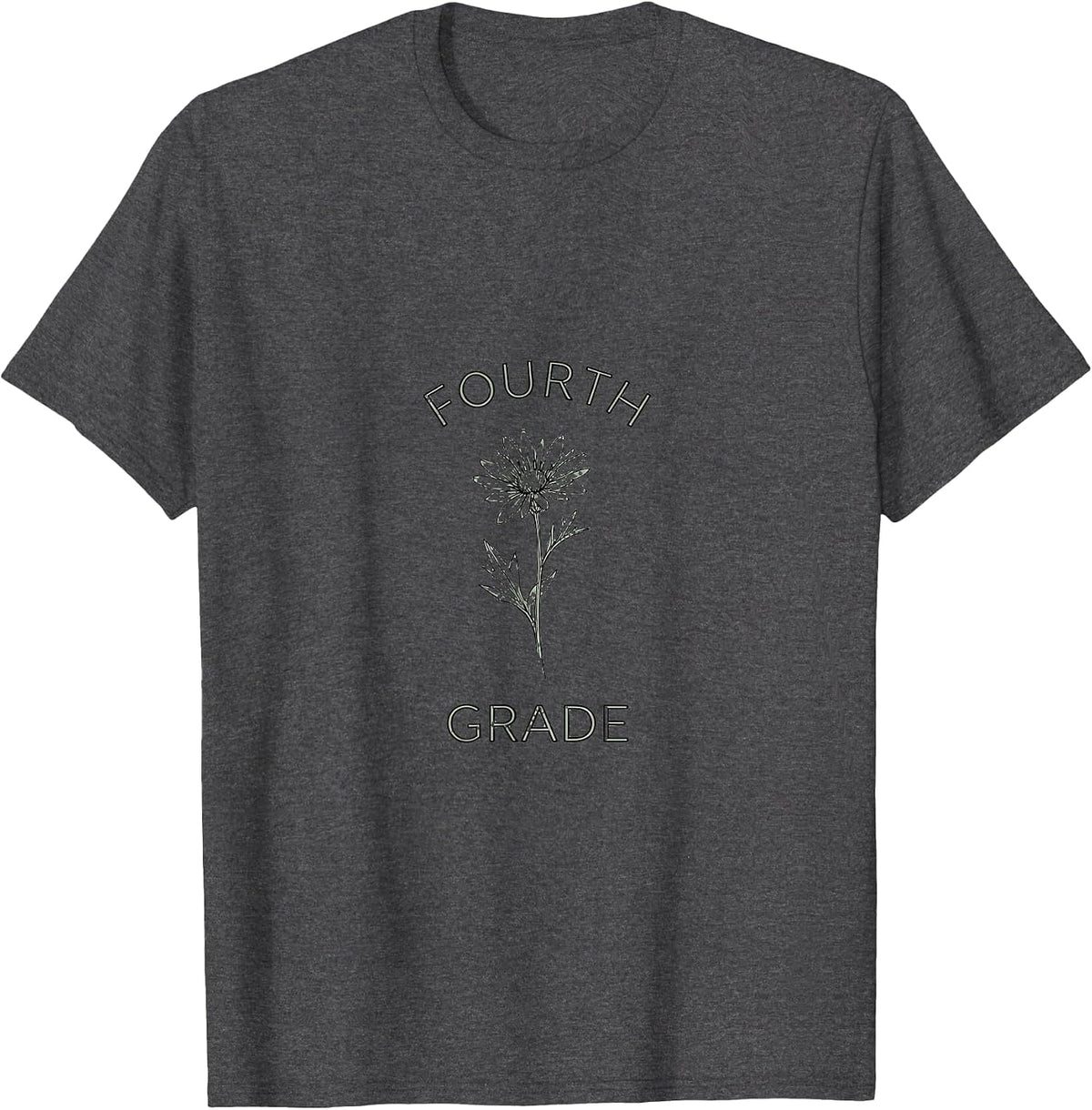 FOURTH GRADE Boho Minimalist Back To School Flower Power T-Shirt - Dark Heather Grey