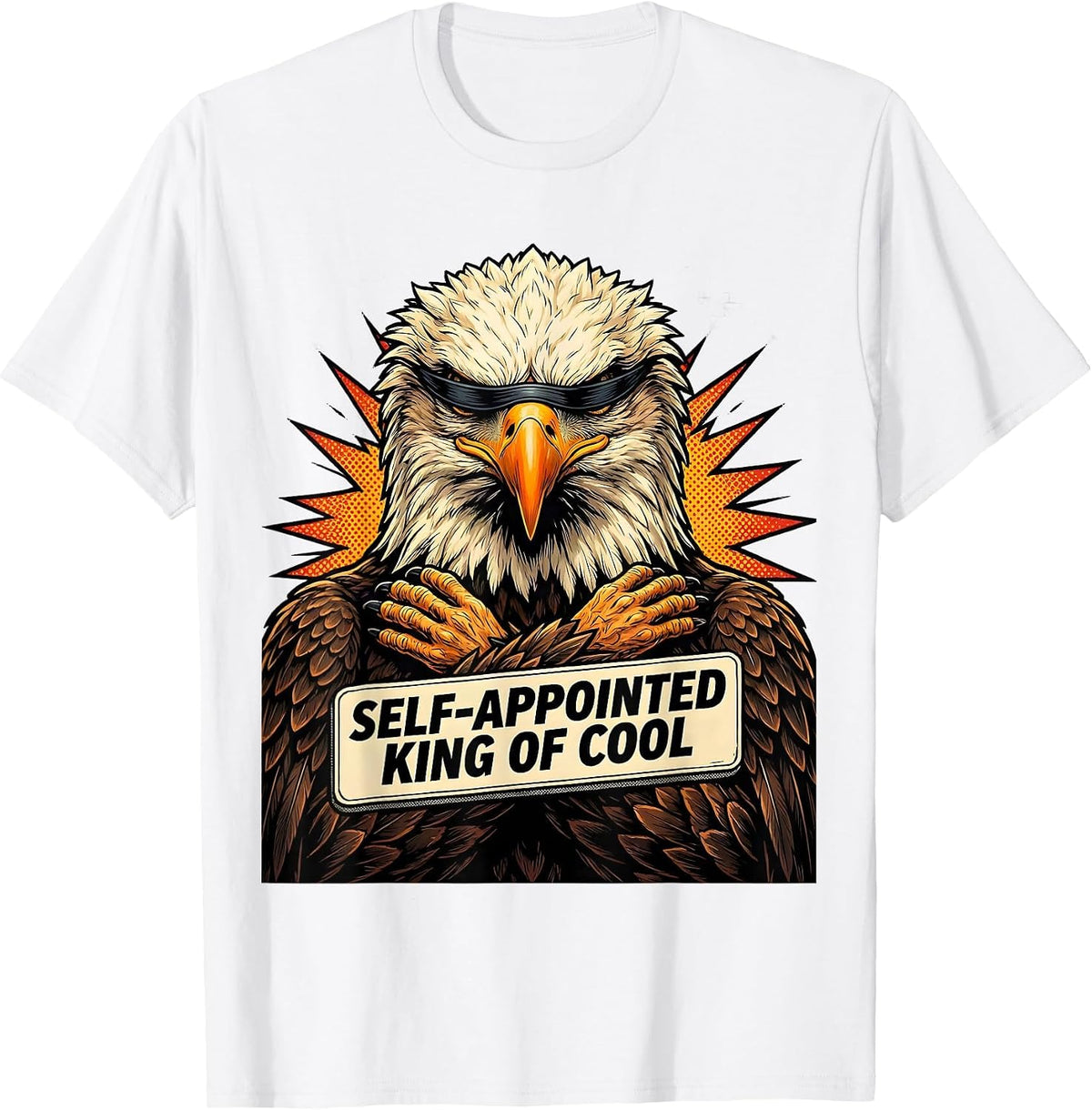 Men's Self-Appointed King Of Cool Comic Eagle Mascot Humor T-Shirt - White