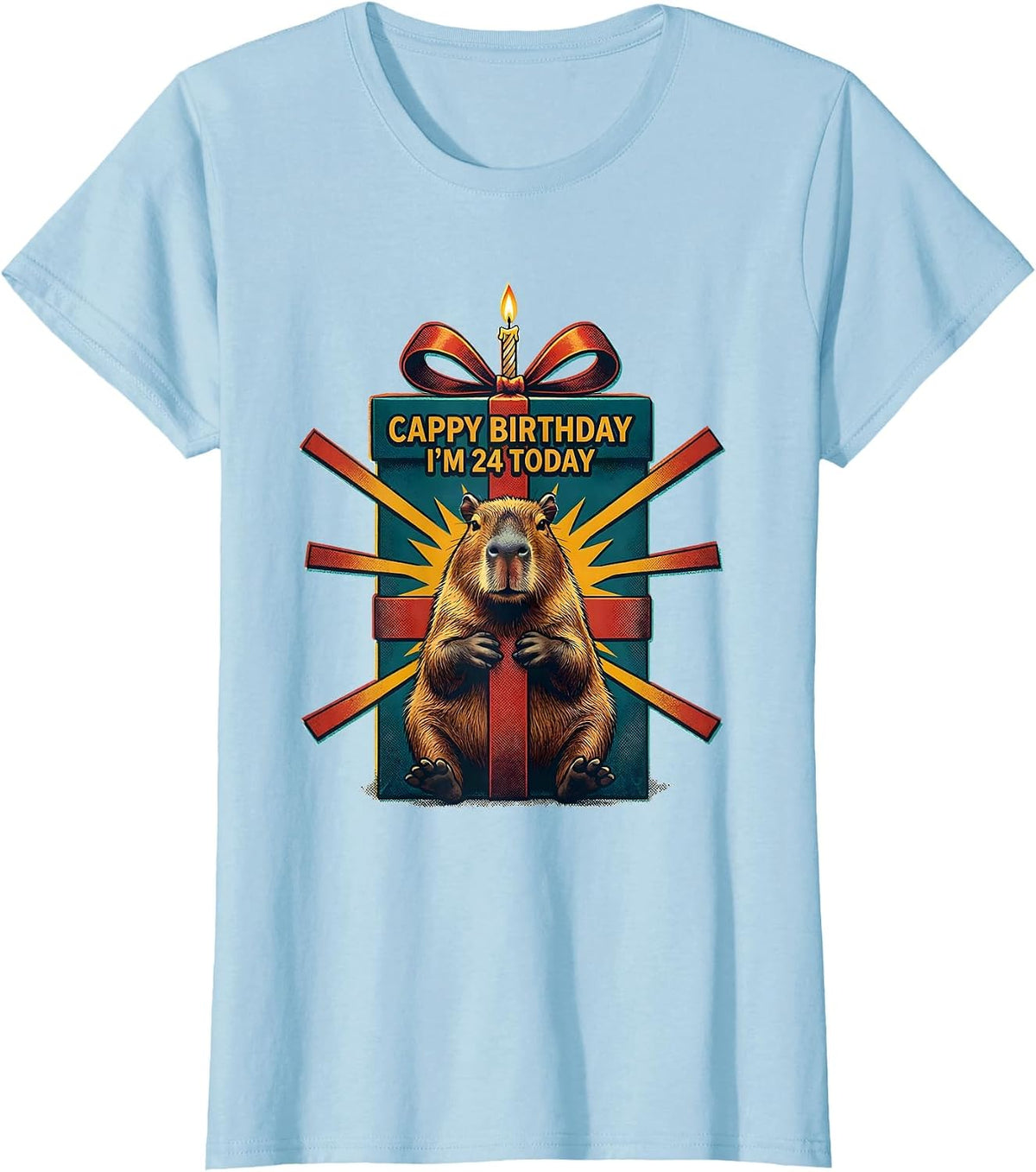 Cappy Birthday I'm 24 Today Funny Capybara Birthday Kawaii T-Shirt - Baby Blue