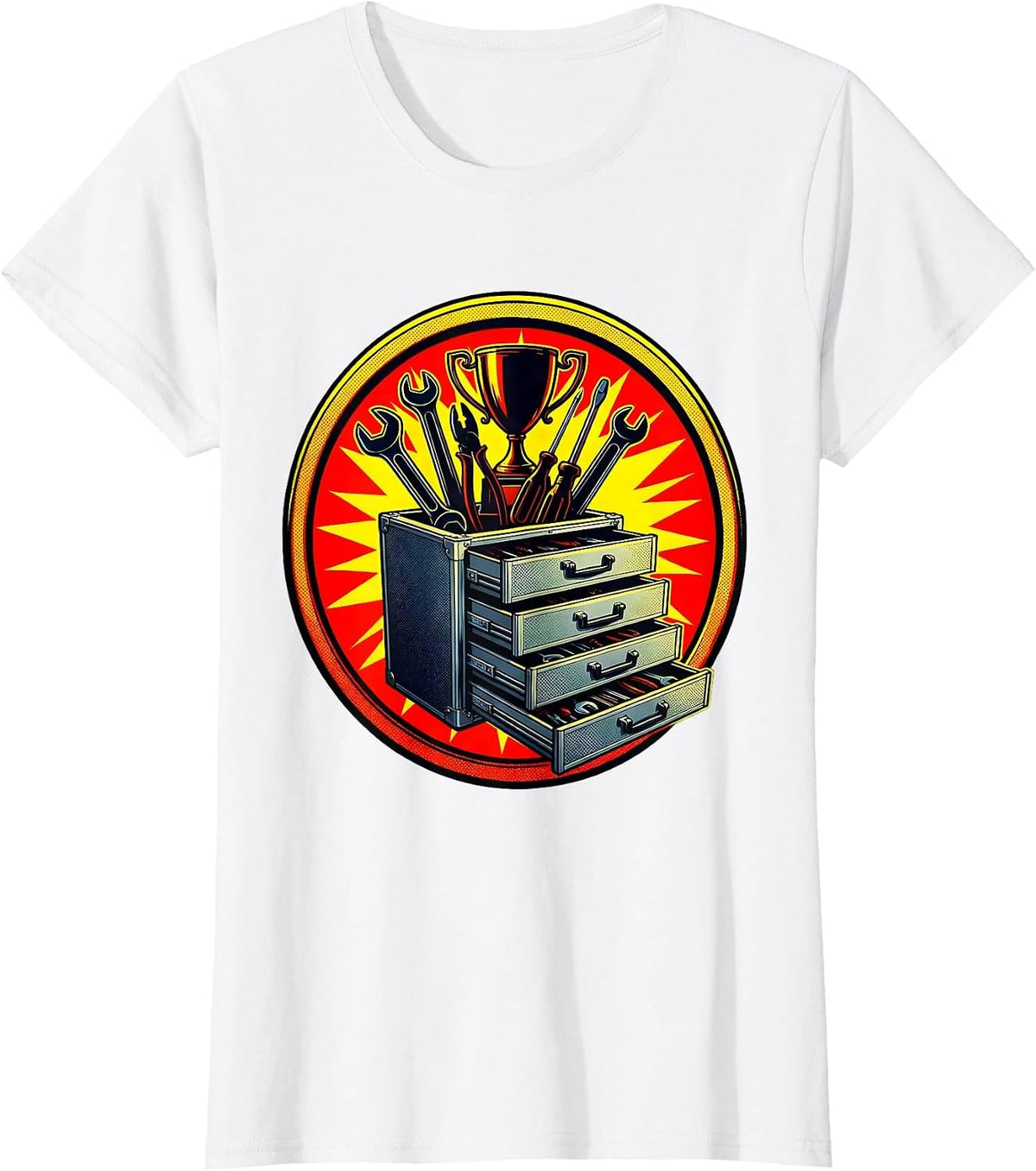 Garage Toolbox All Drawers Open Mechanic Design T-Shirt - White