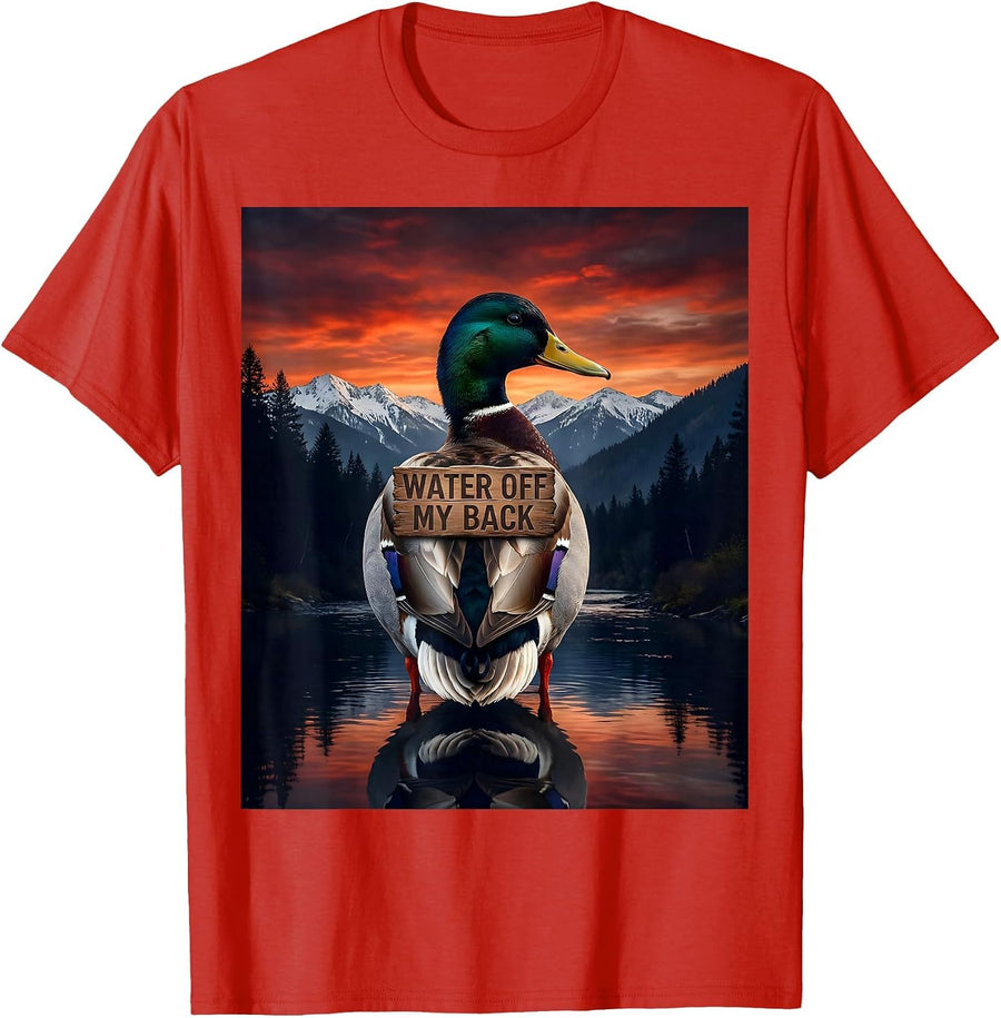 Men's Water Off My Back Carefree Duck Design T-Shirt - Red