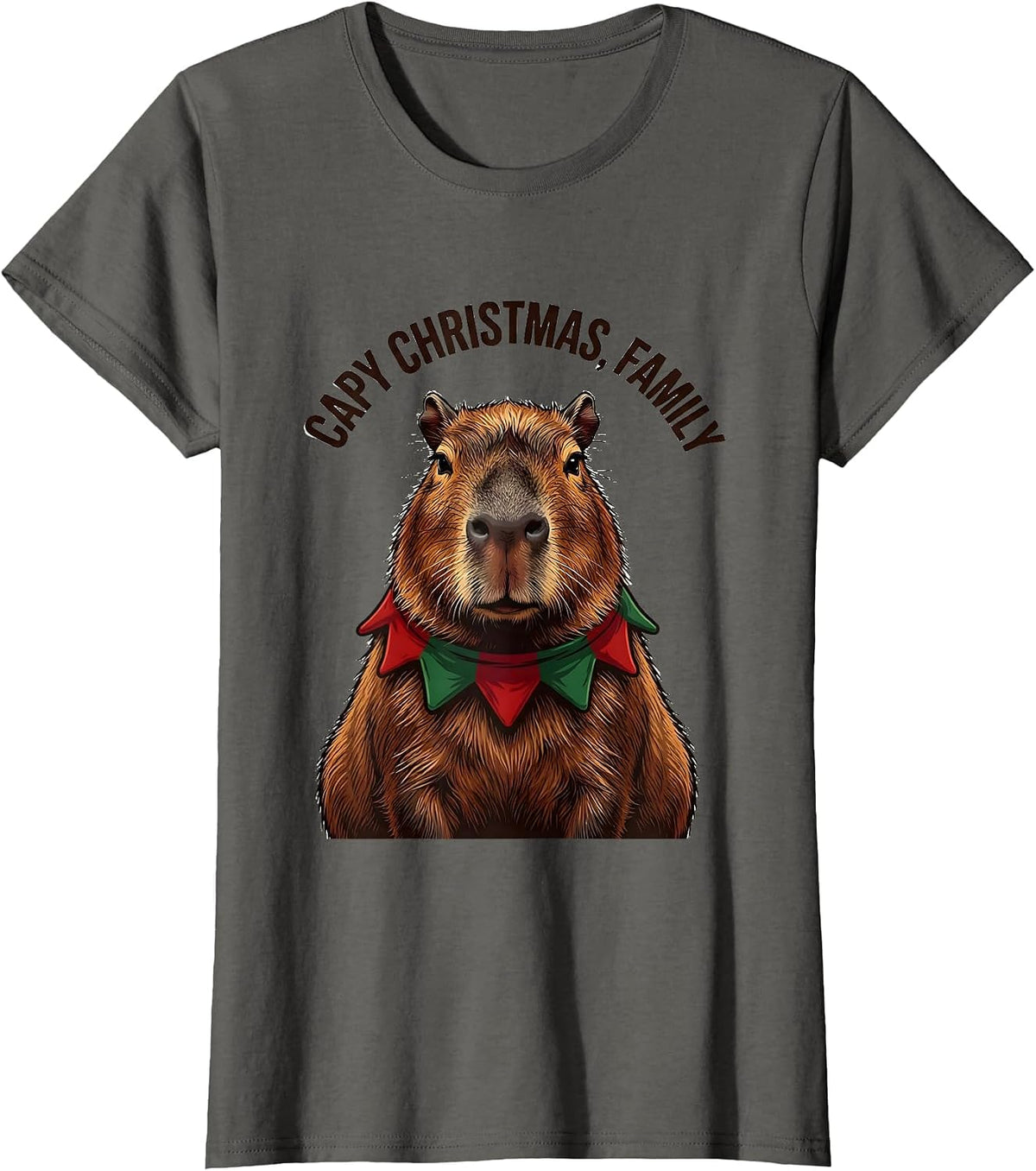 Women's Capy Christmas Family Funny Capybara Animal Lover Holiday T-Shirt - Asphalt Grey