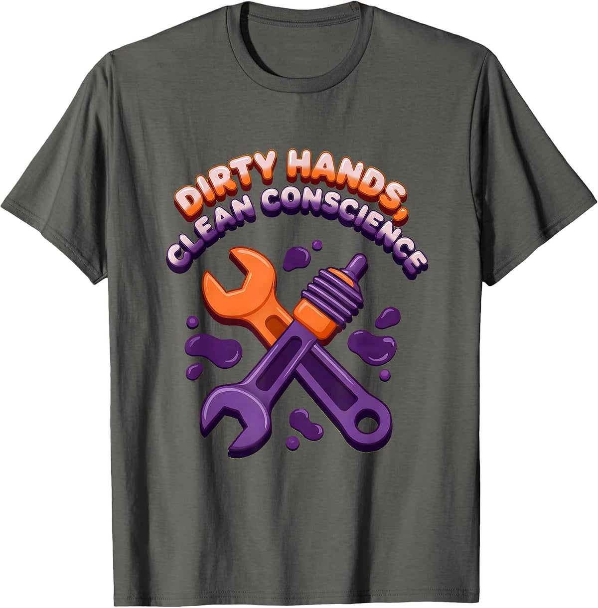 Men's Dirty Hands Clean Conscience Hardworking Design T-Shirt - Asphalt Grey